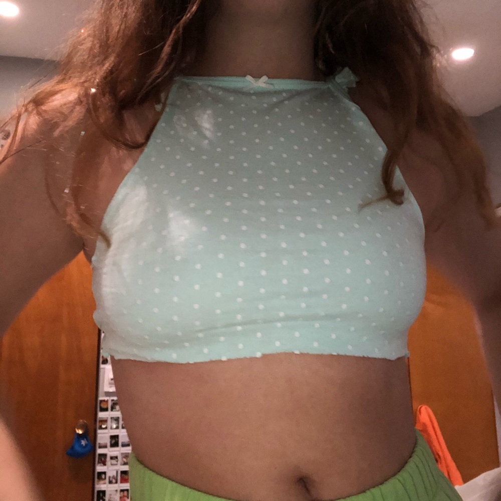 Super cute pastel blue polkadot crop top!